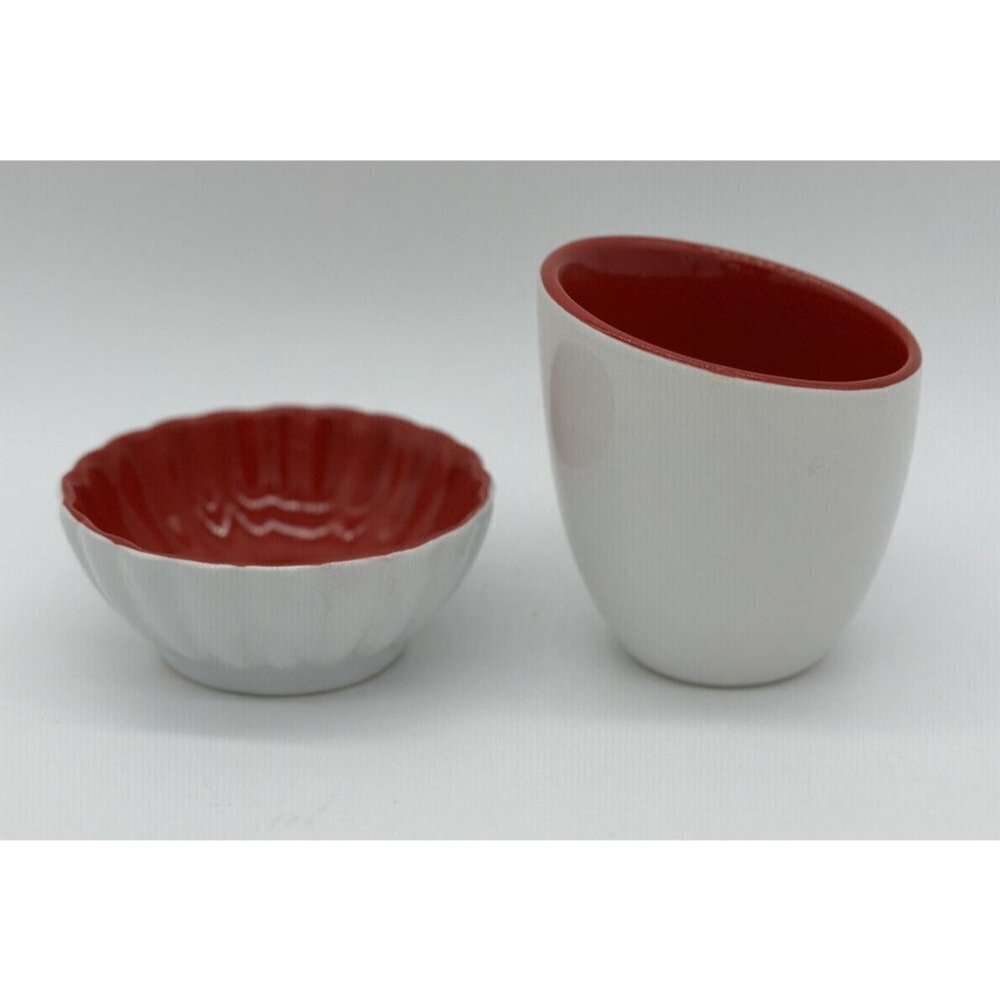 Pier 1‎ Sake Tea Cups red white Stoneware, GUC